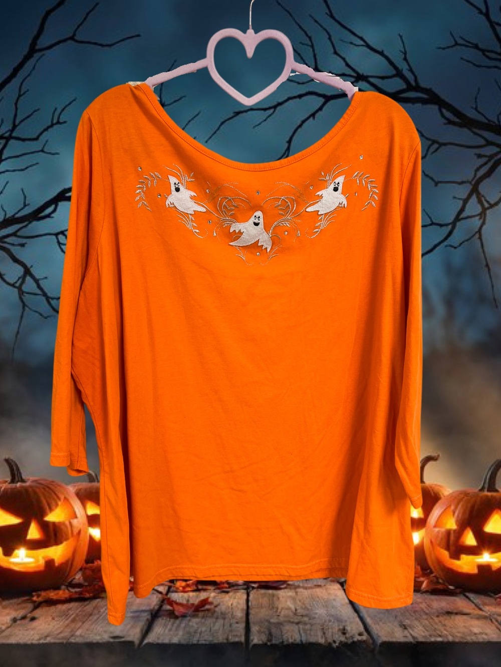 Vintage Holiday Editions orange patchwork ghosts blouse